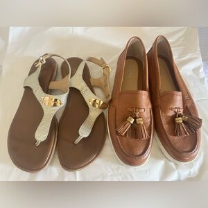 Michael Kors Bundle: Gold Thong Sandal & Leather Loafers~Size 6.5